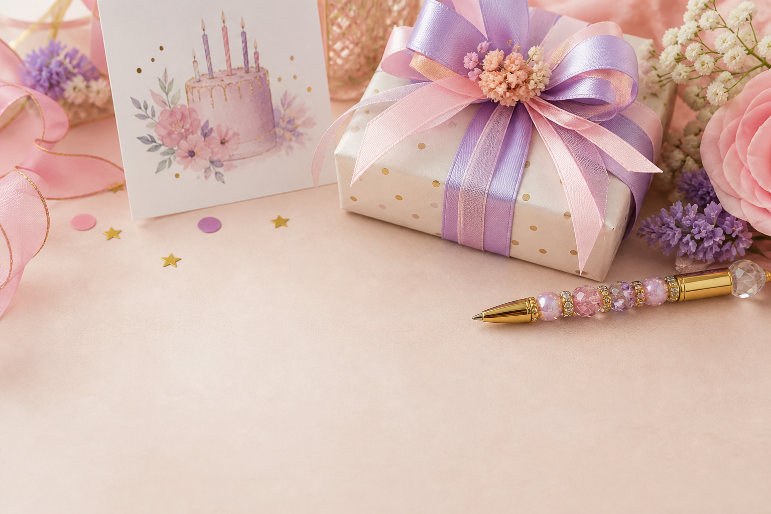 Pastel birthday gift with a handmade beaded pen