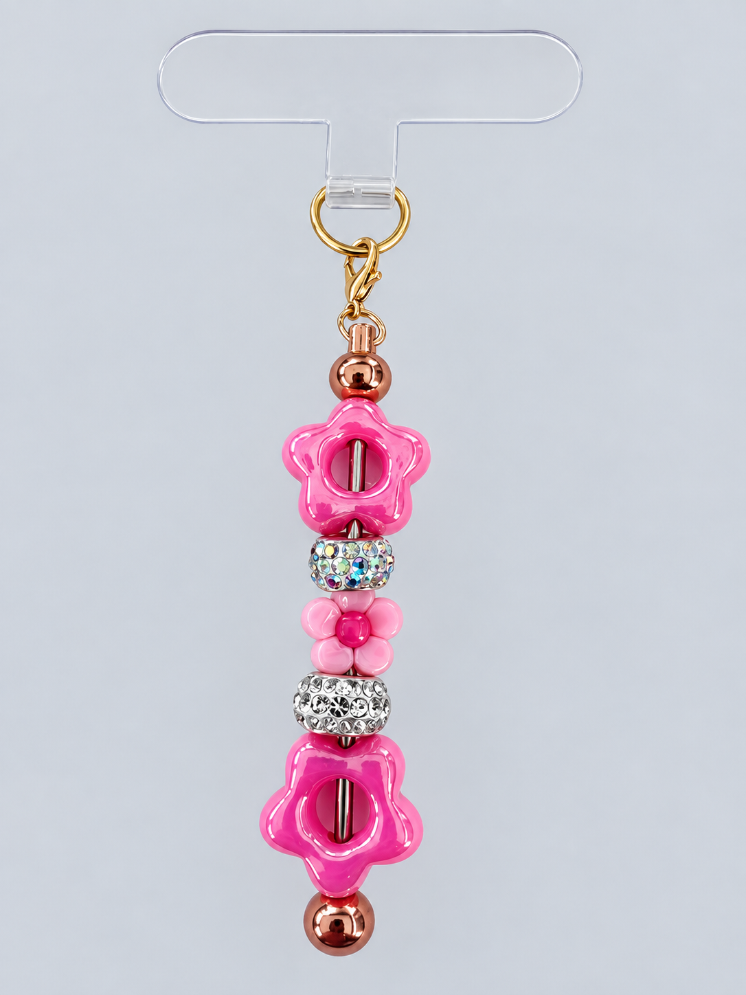 Pink Flower Clear Tab Phone Charm