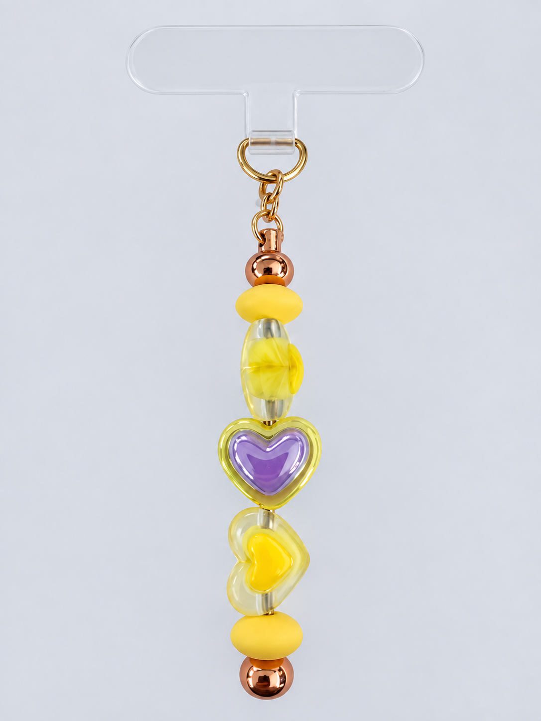 Yellow Purple Heart Clear Tab Phone Charm