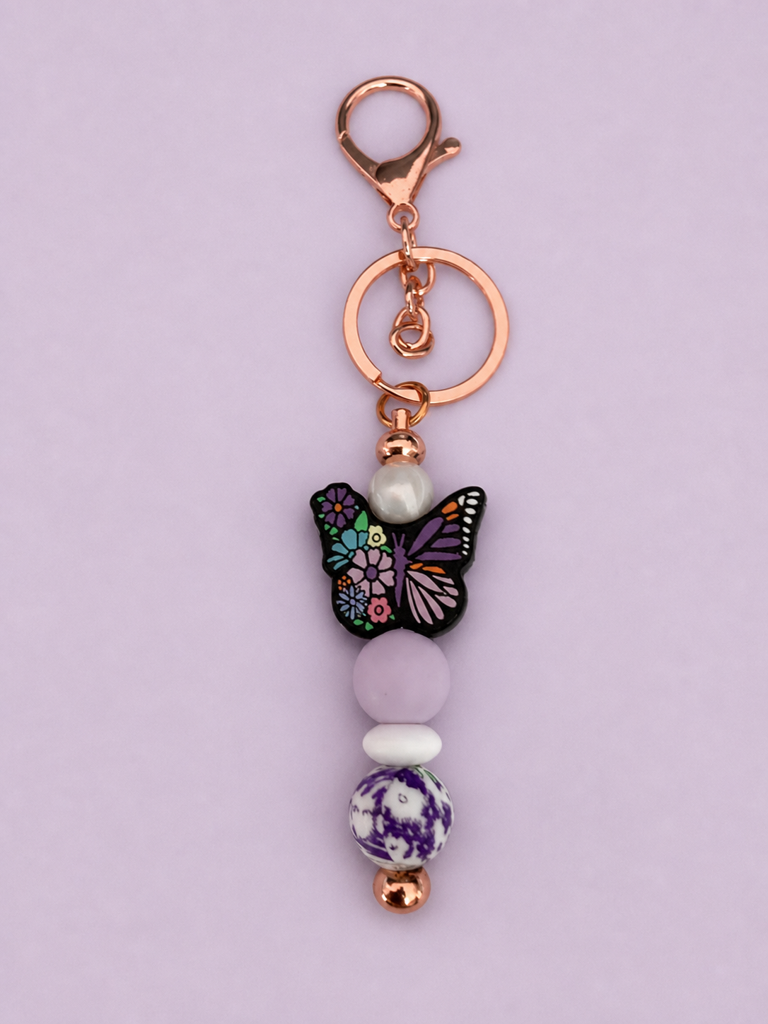 Lilac Floral Butterfly Keychain