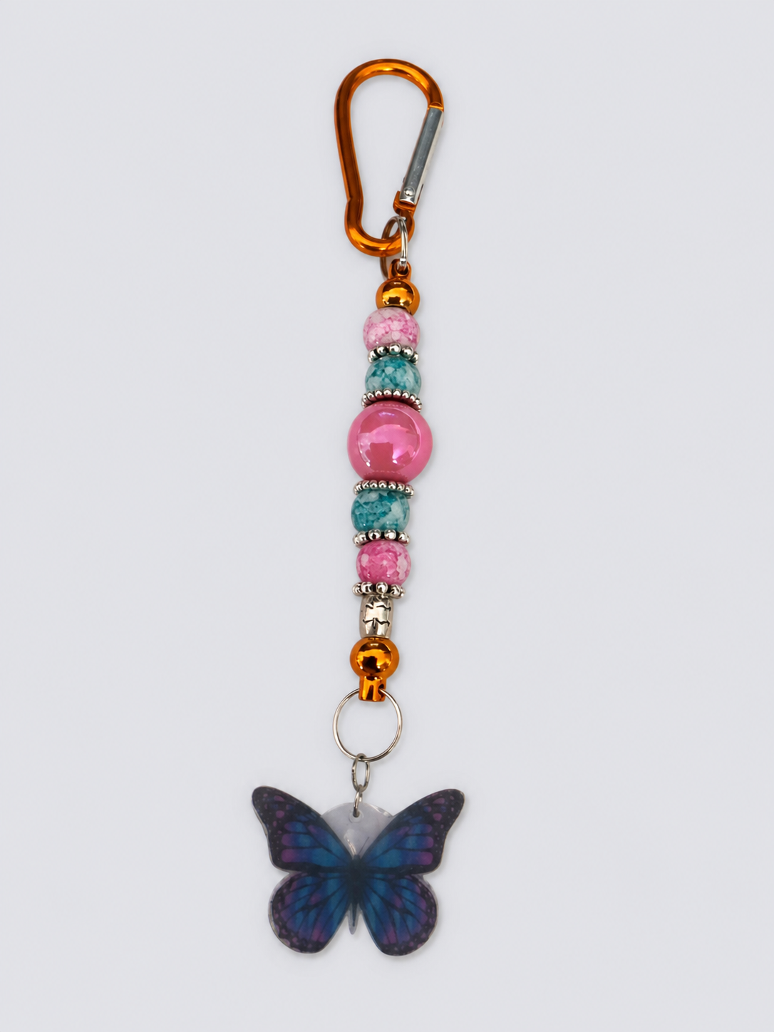 Pink and Teal Butterfly Charm Keychain
