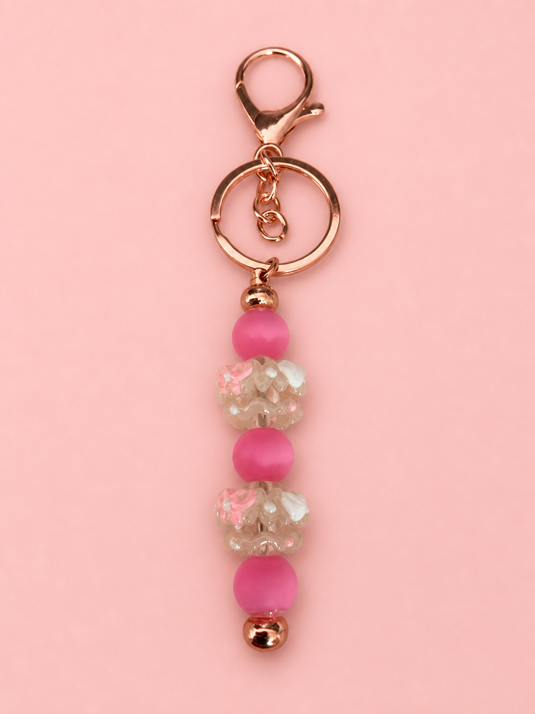 Hot Pink Flower Beaded Keychain