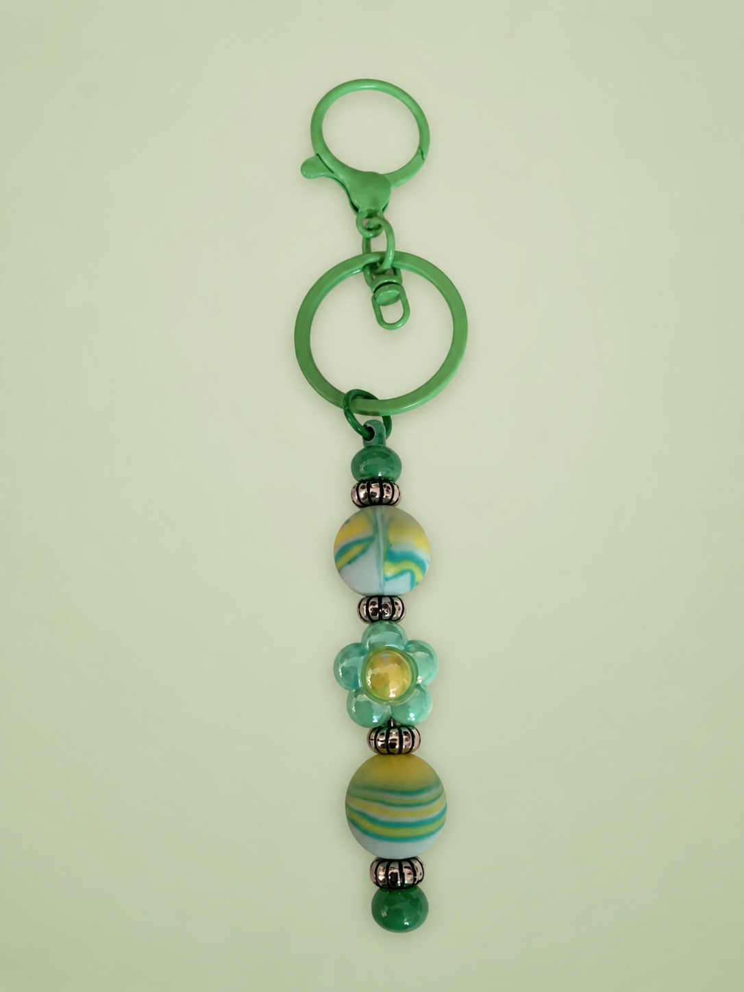 Green Swirl Flower Keychain