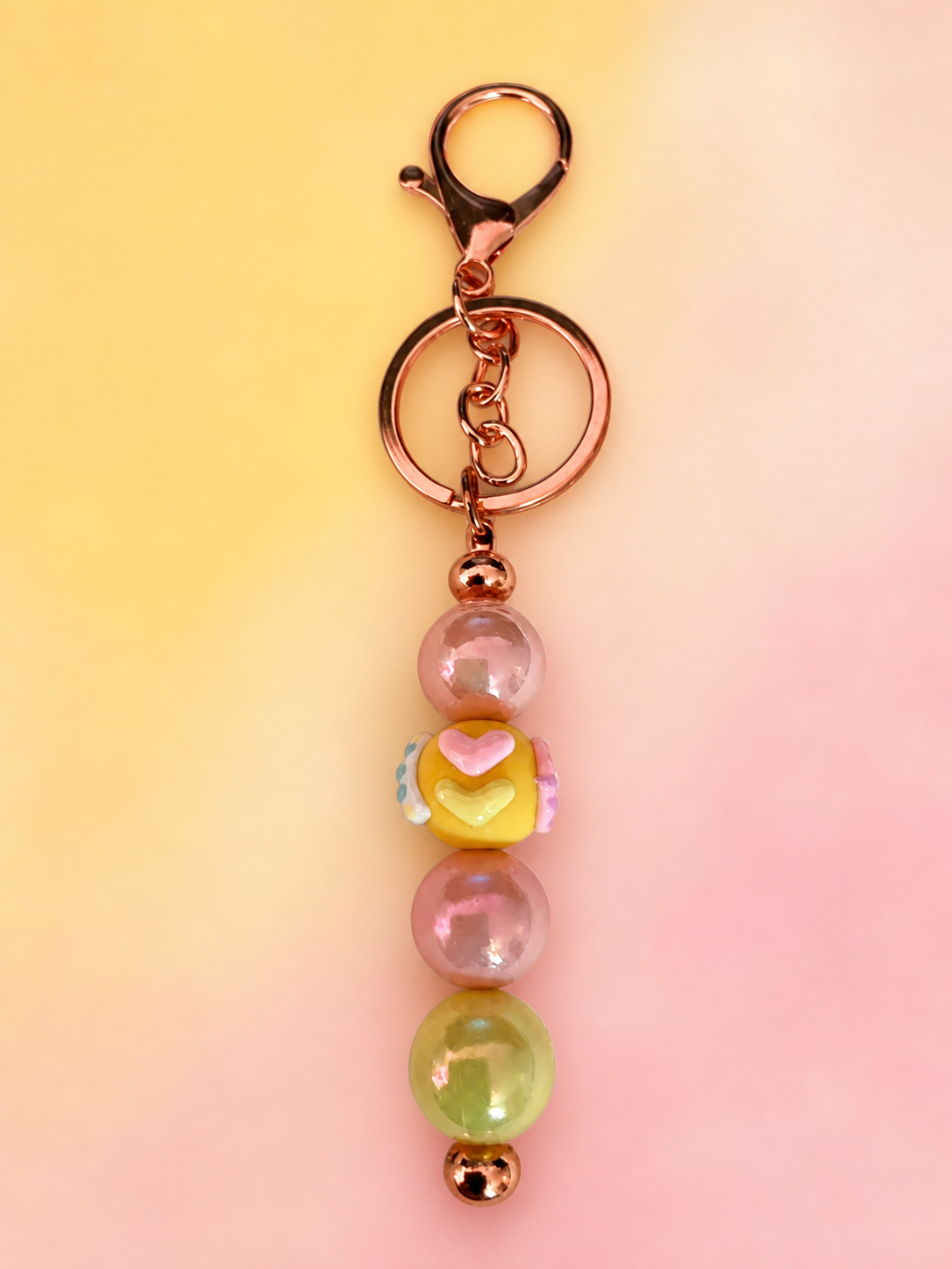 Pastel Heart Beaded Keychain