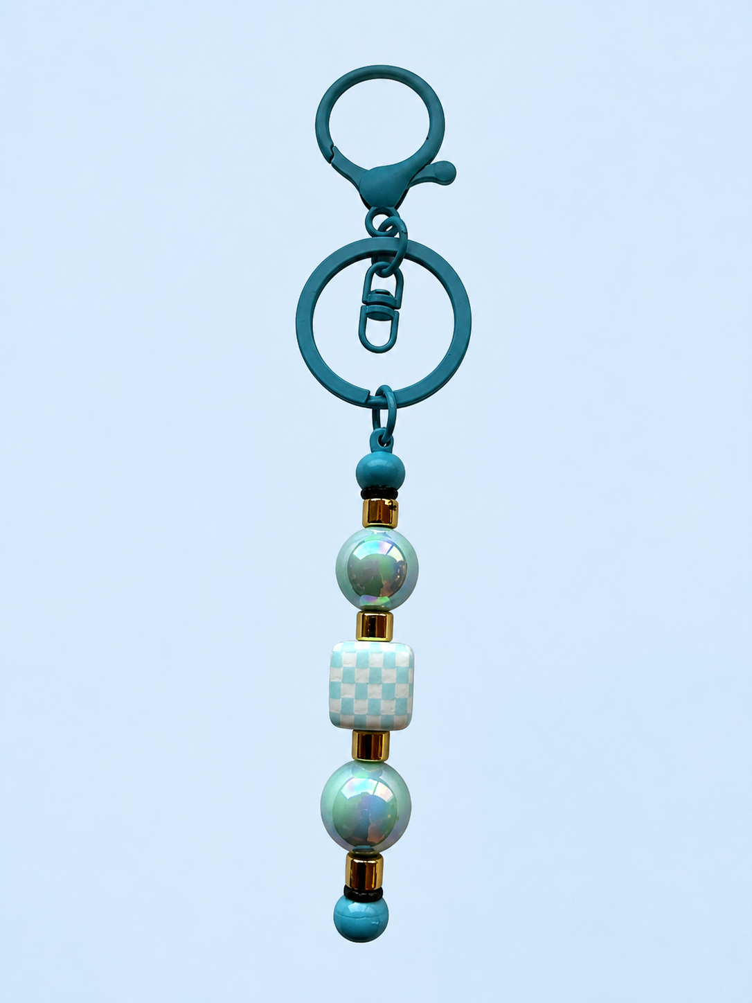 Turquoise checkered bead keychain