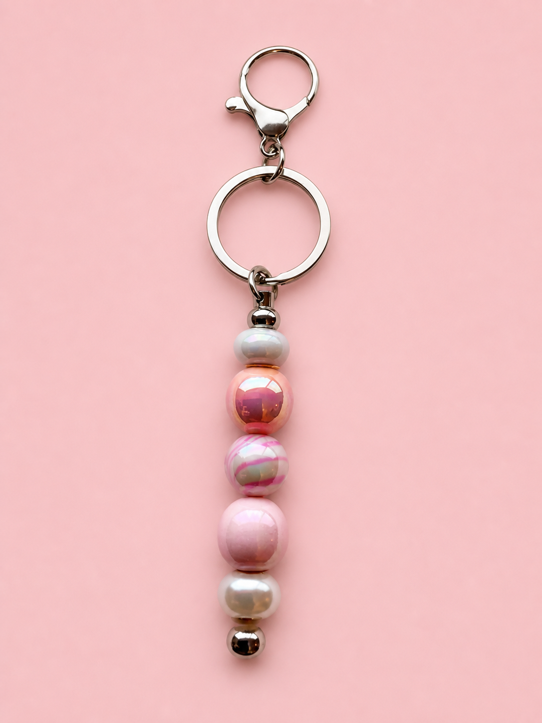 Soft pink bead keychain