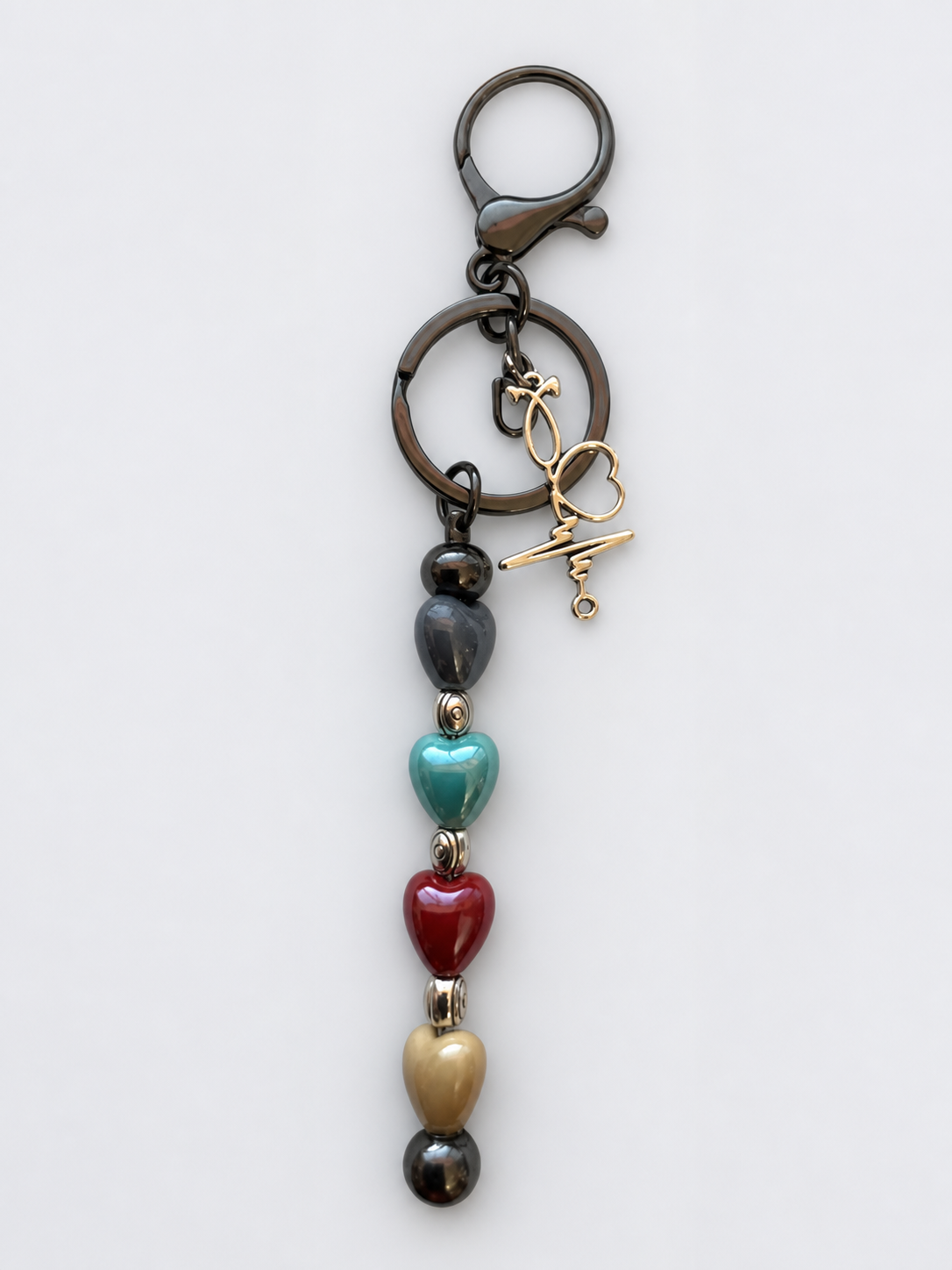 Colorful heart and cross charm keychain