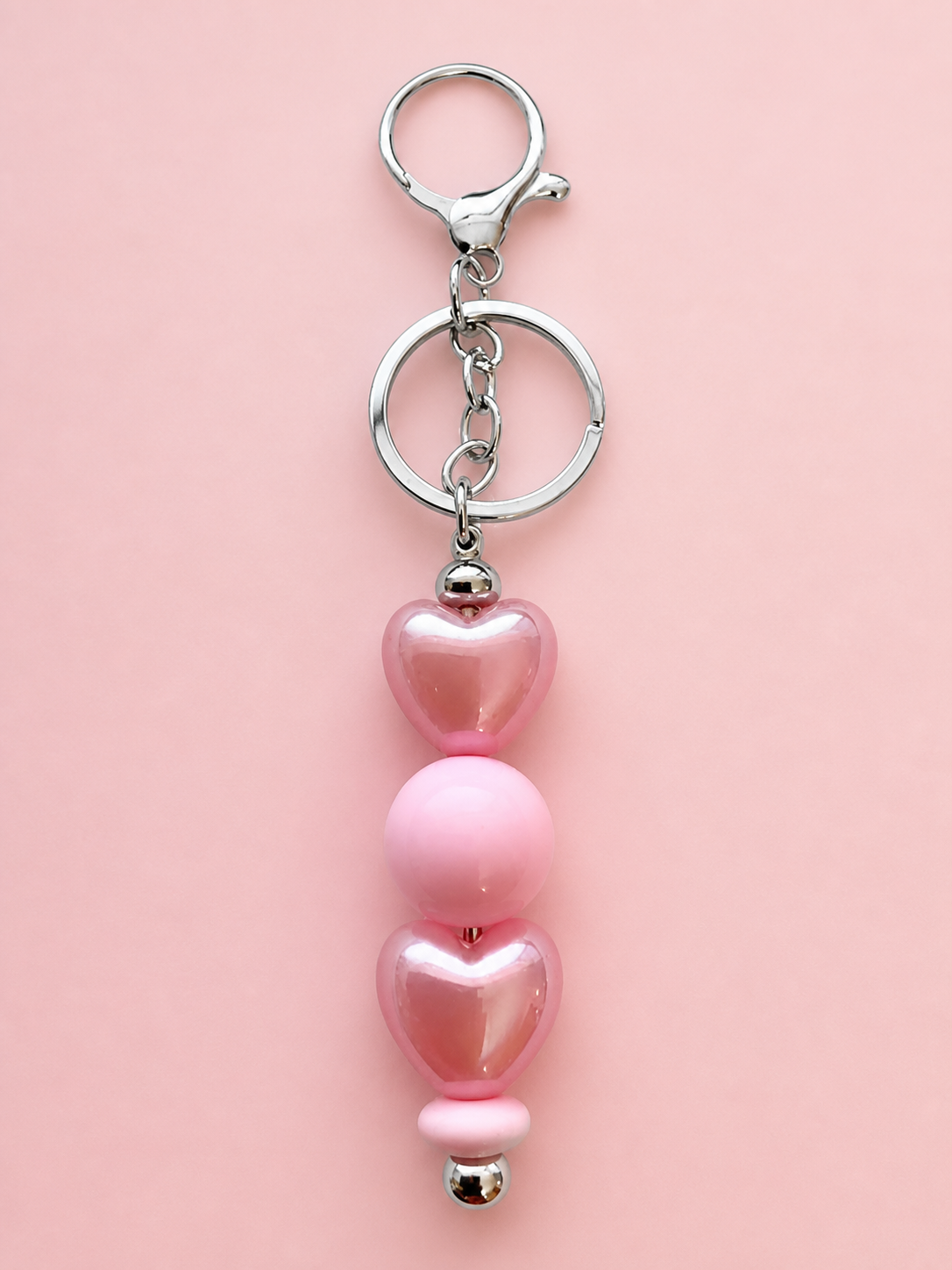 Pink heart bead keychain