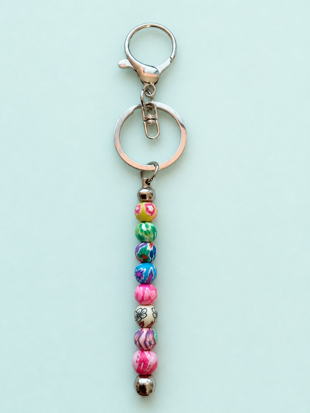 Colorful floral pattern bead keychain
