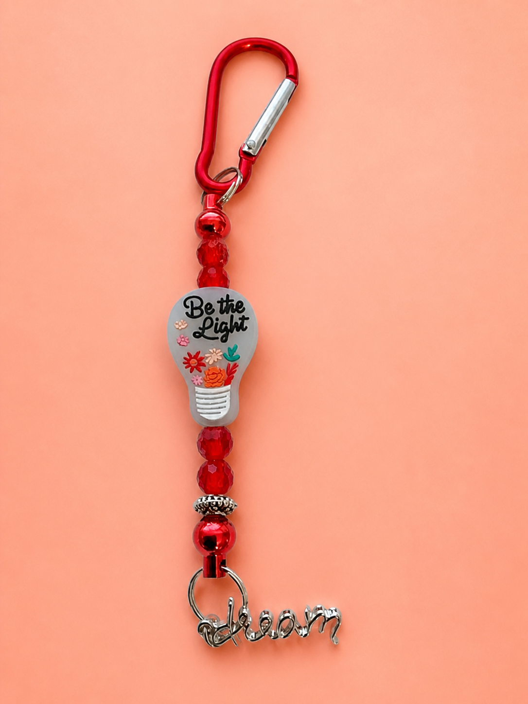Be the Light red charm keychain