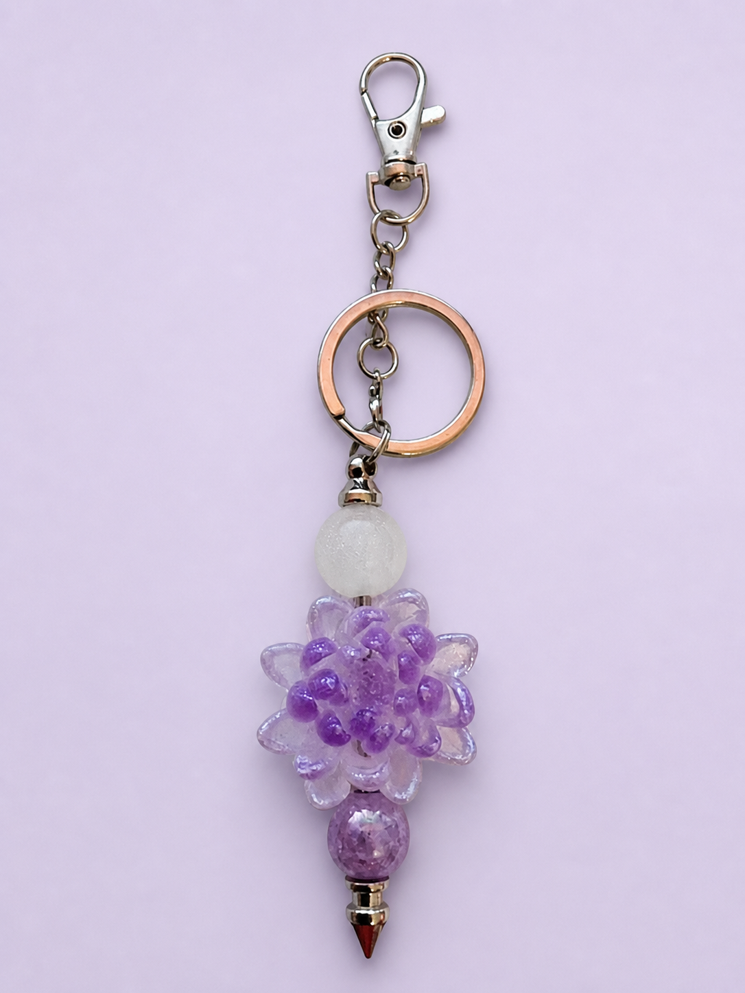 Purple flower bead keychain