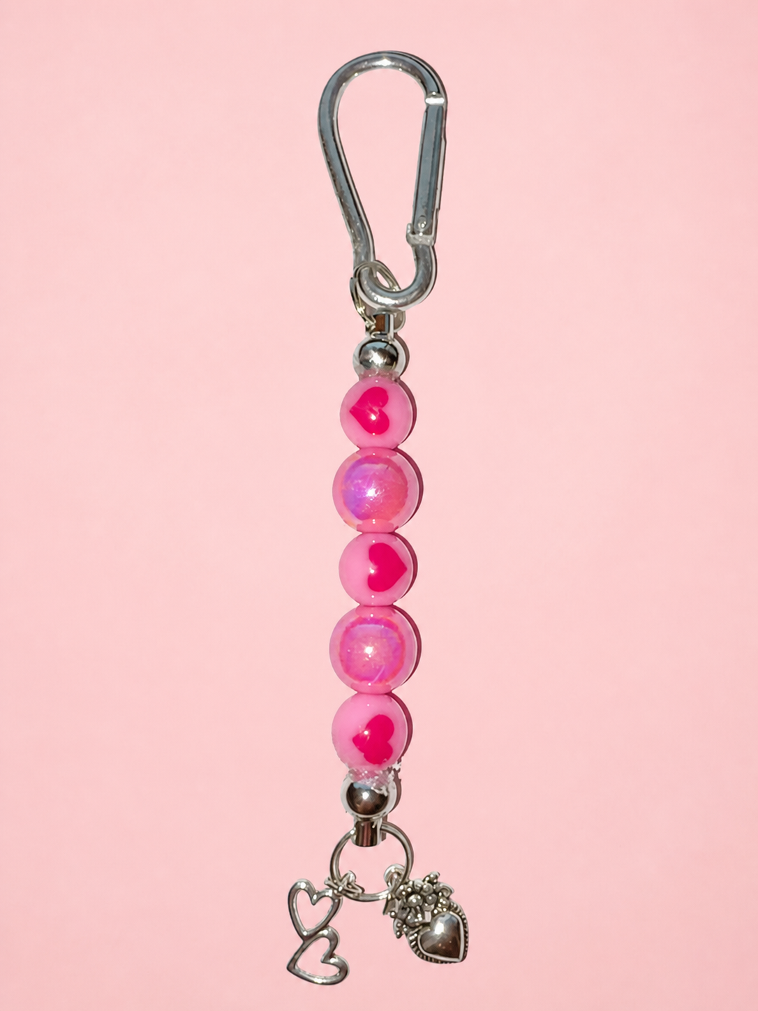 Pink Heart Charm Keychain