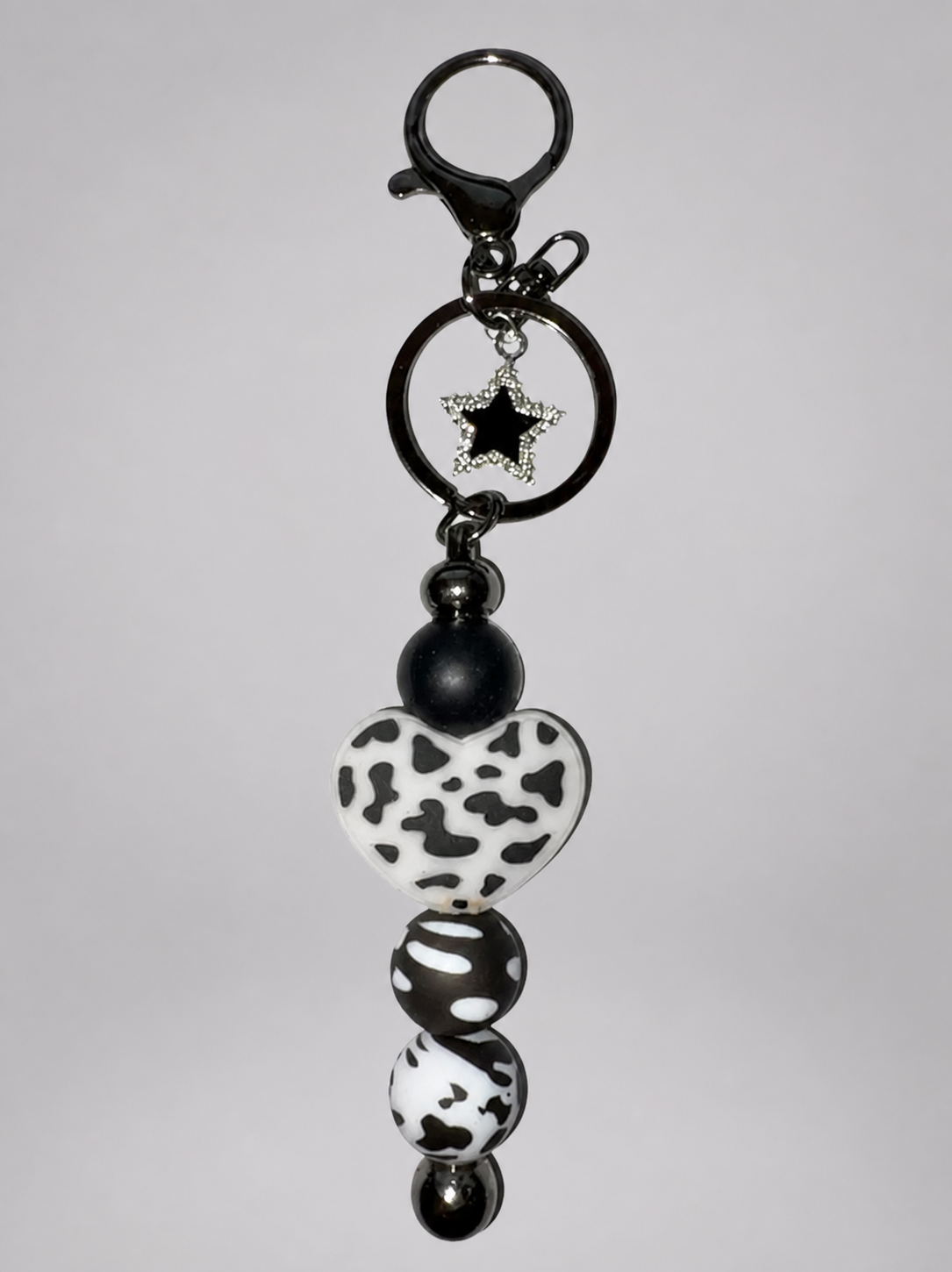 Cow Print Heart Keychain