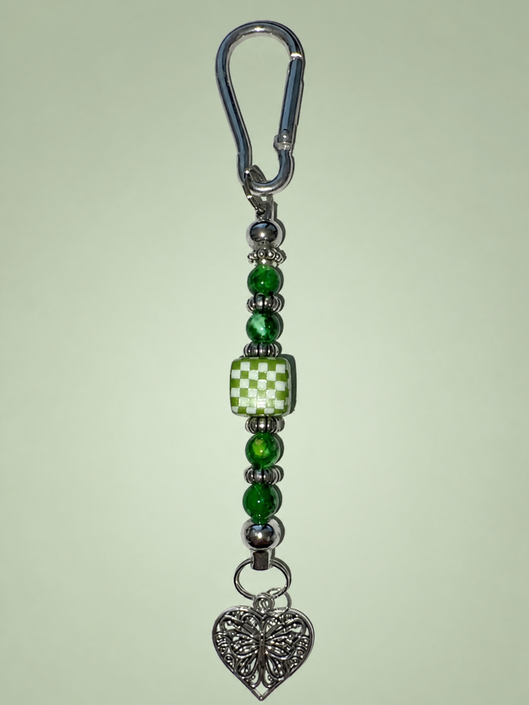 Green Checker Heart Keychain