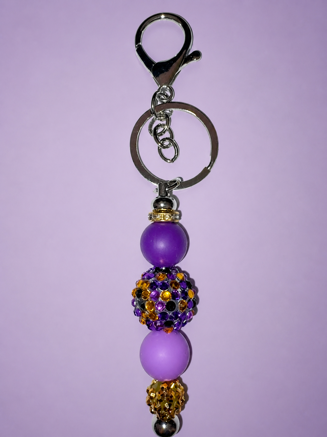 Purple Rhinestone Bead Keychain