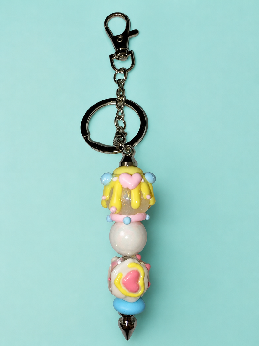 Pastel Drip Heart Bead Keychain