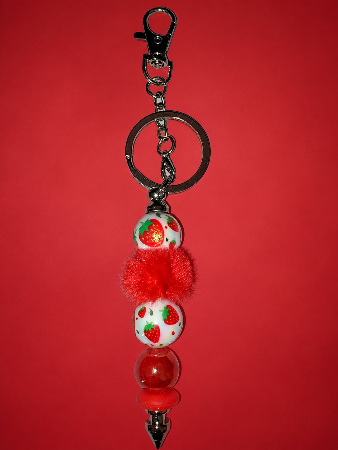 Strawberry Pom Bead Keychain