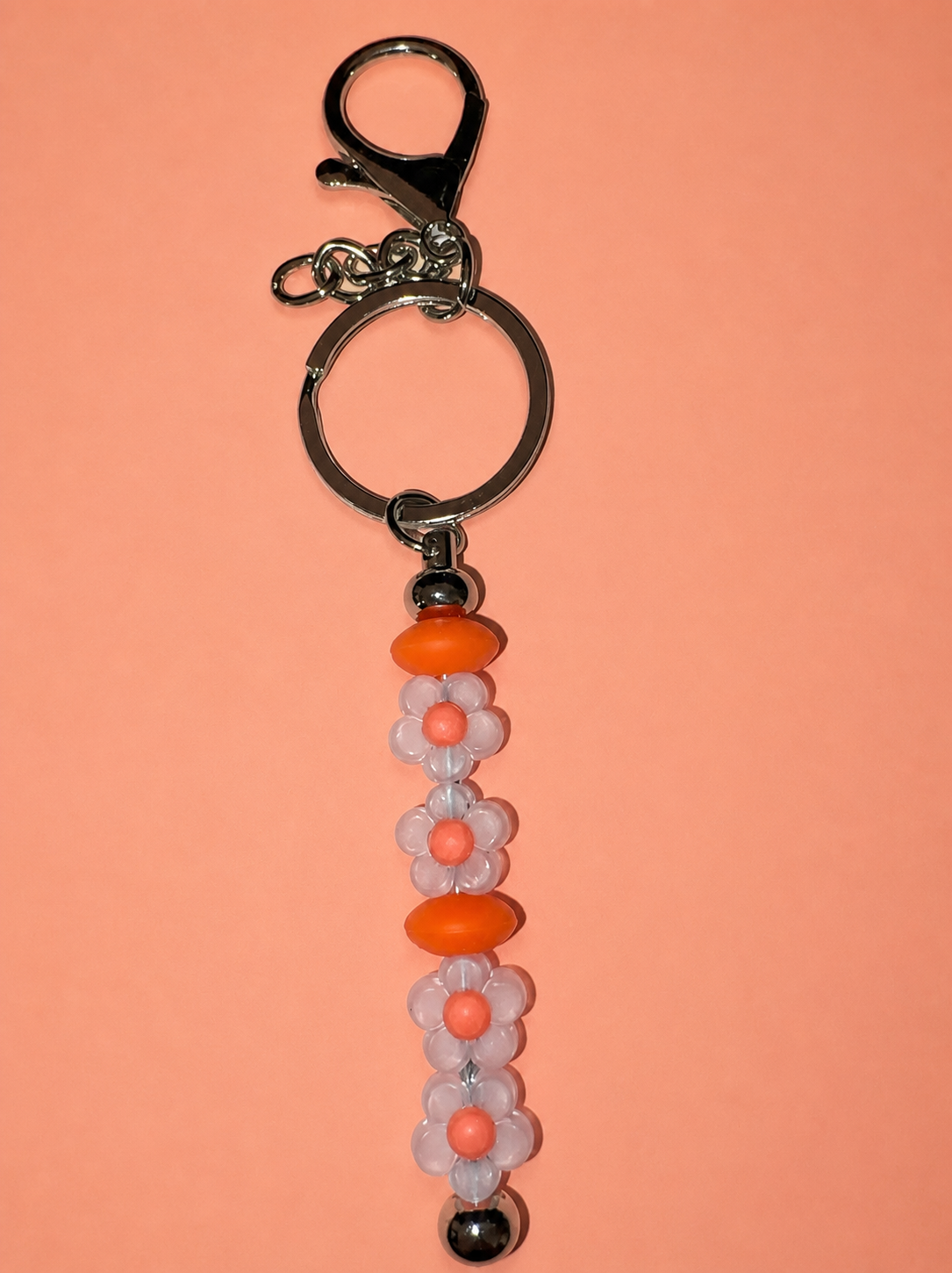 Orange Flower Bead Keychain