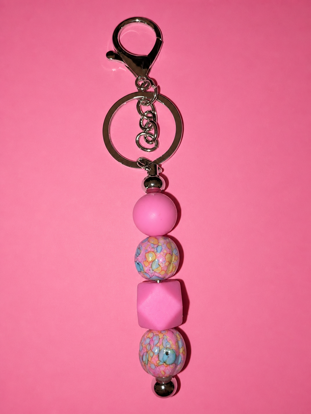 Pink Confetti Bead Keychain