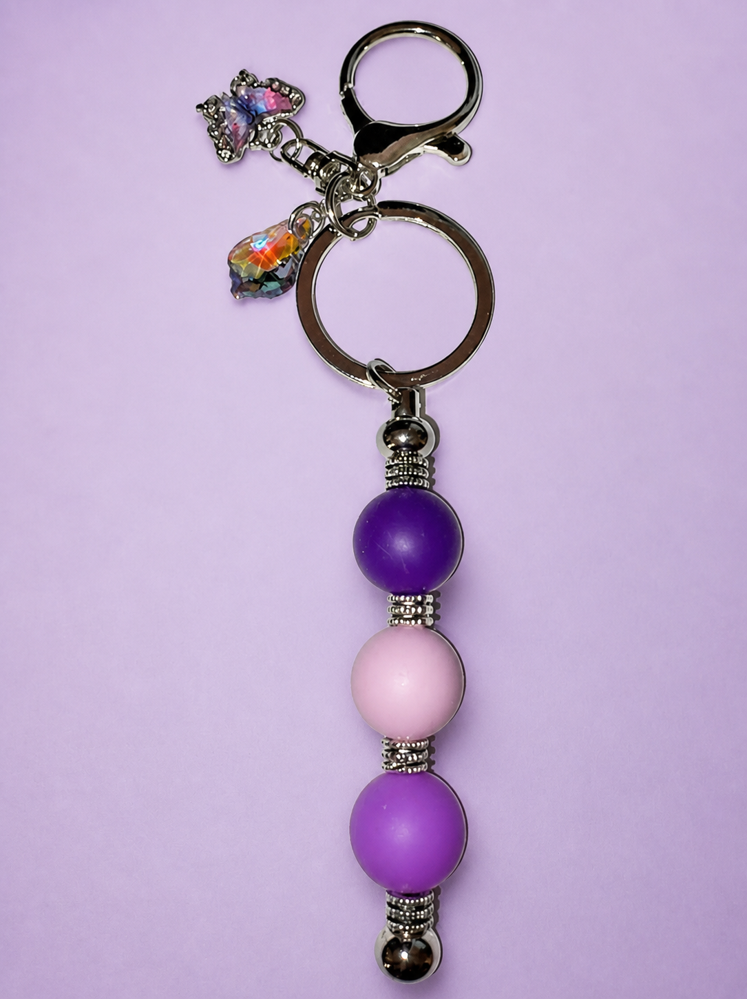 Purple Butterfly Bead Keychain