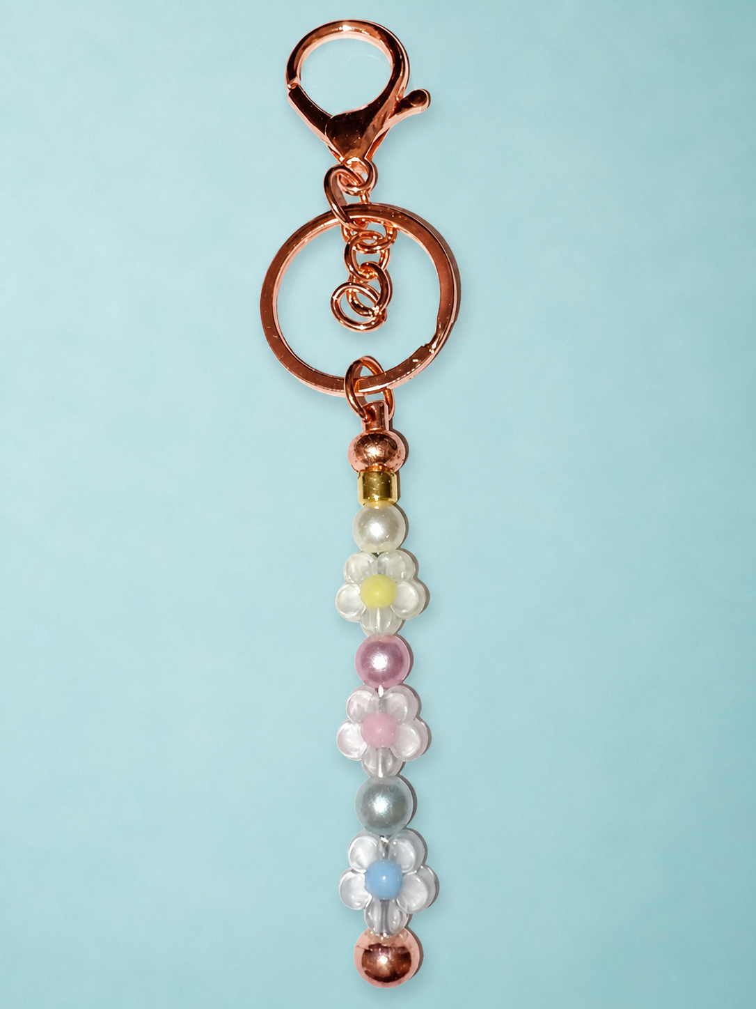 Rose Gold Pastel Flower Keychain