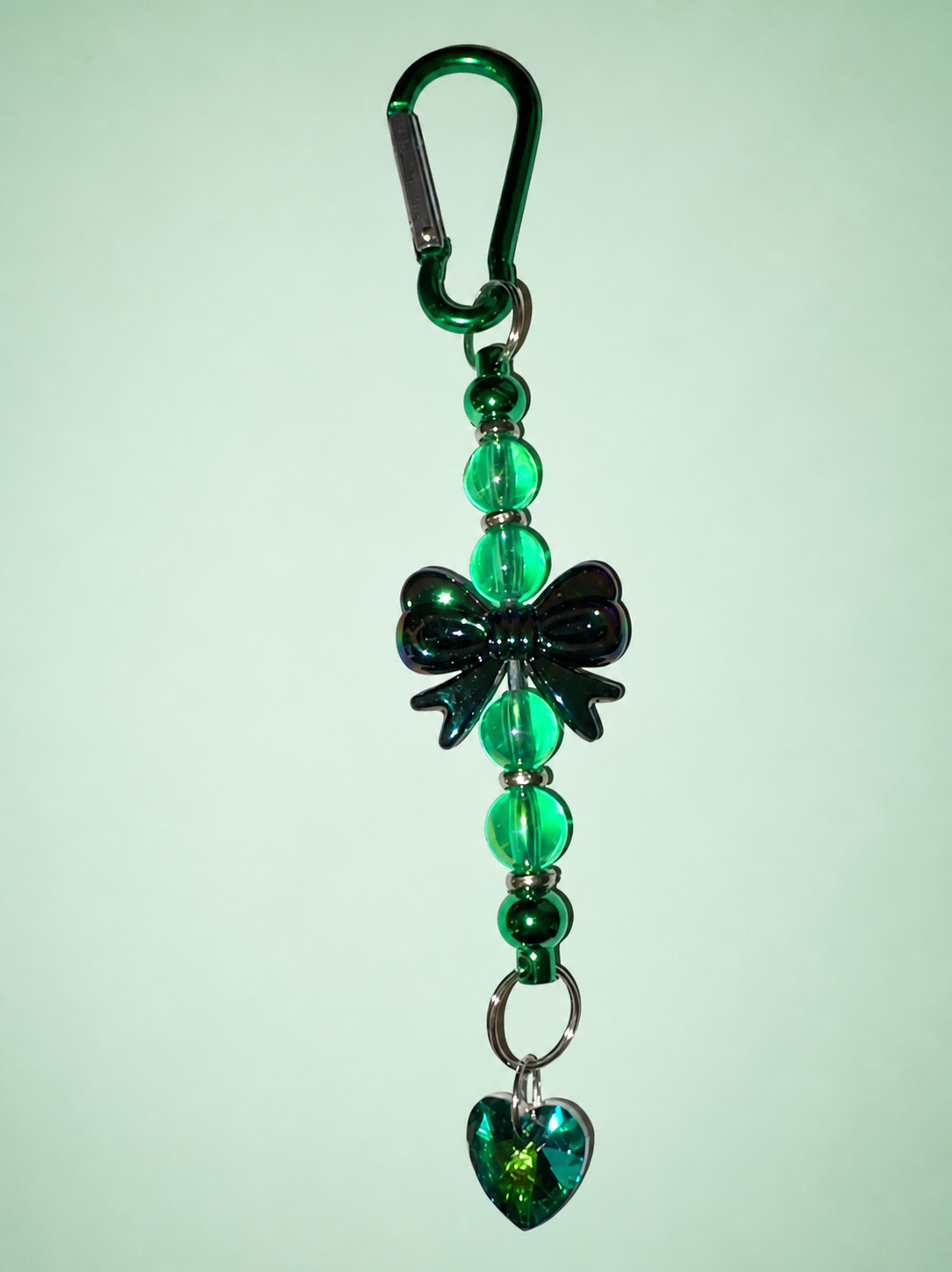 Green Bow Heart Keychain