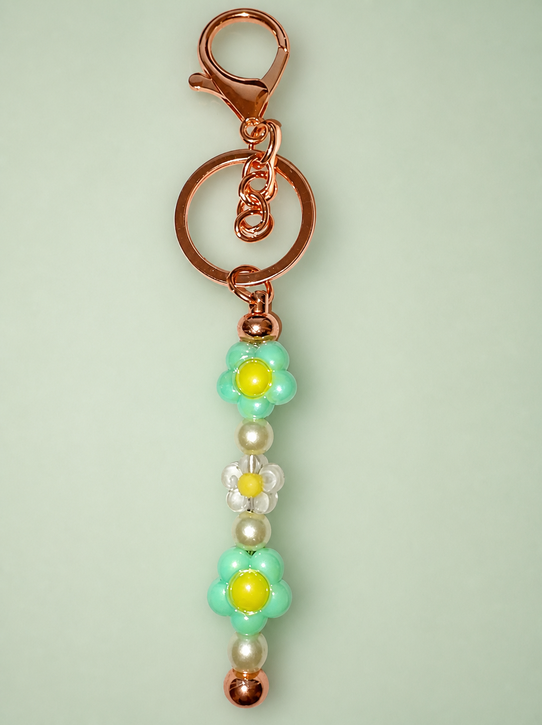 Rose Gold Green Flower Keychain