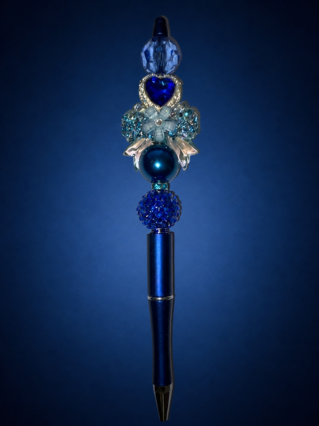 Blue Heart Bow Bead Pen