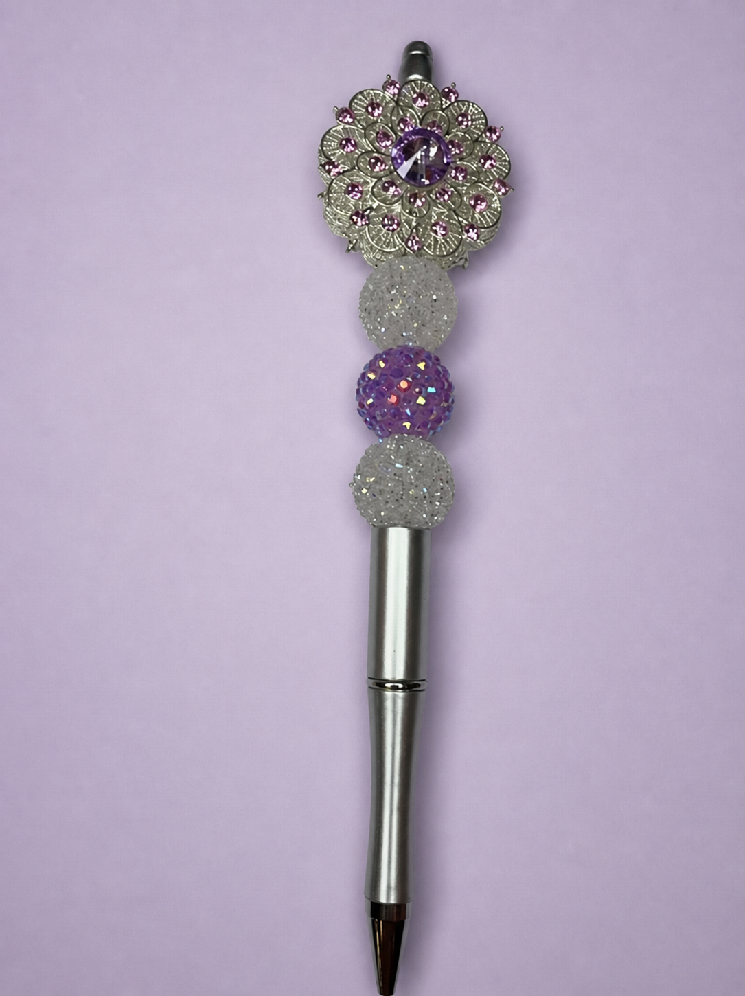 Purple Rhinestone Flower Pen