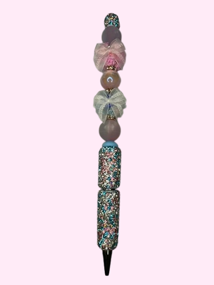Pink Bow Glitter Bead Pen
