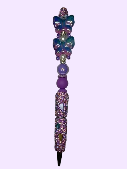 Purple Butterfly Glitter Bead Pen