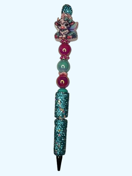 Teal and Pink Cow Glitter Pen