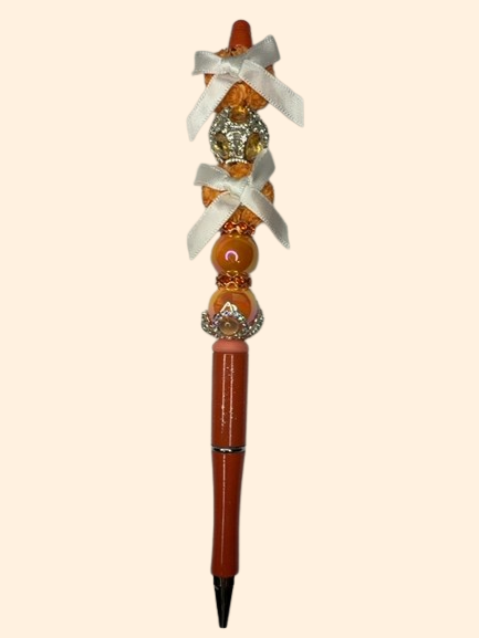 Orange Bow Crown Bead Pen