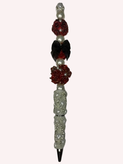 Red Floral Bow Pearl Pen