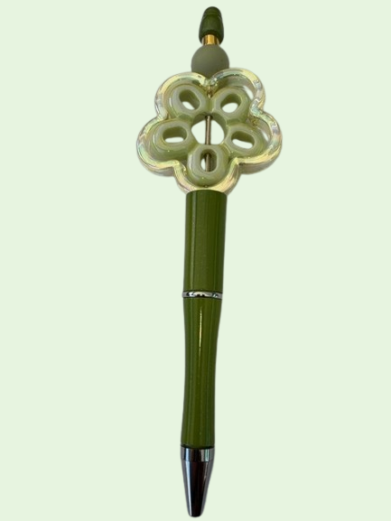 Green Flower Bead Decorated Pen