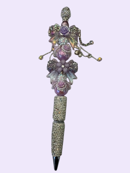 Silver and Purple Floral Rhinestone Pen