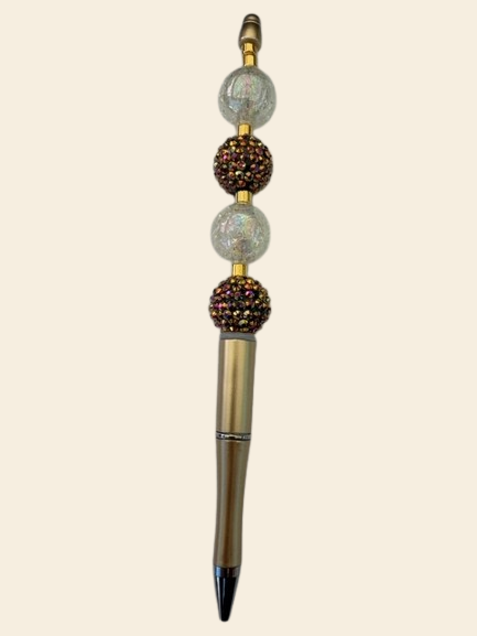 Gold Iridescent and Rhinestone Bead Pen