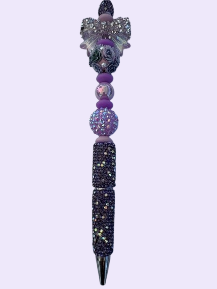 Purple Floral Bow Rhinestone Pen