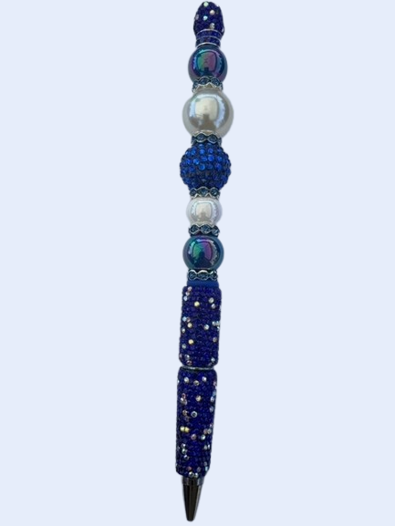 Blue Rhinestone Bead Pen