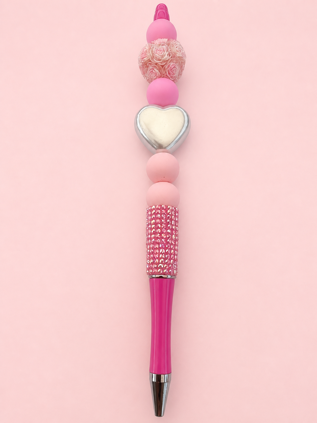 Pink Heart and Rose Rhinestone Pen