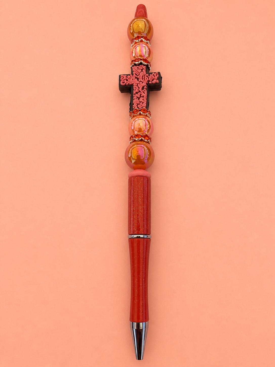 Coral Cross Rhinestone Pen