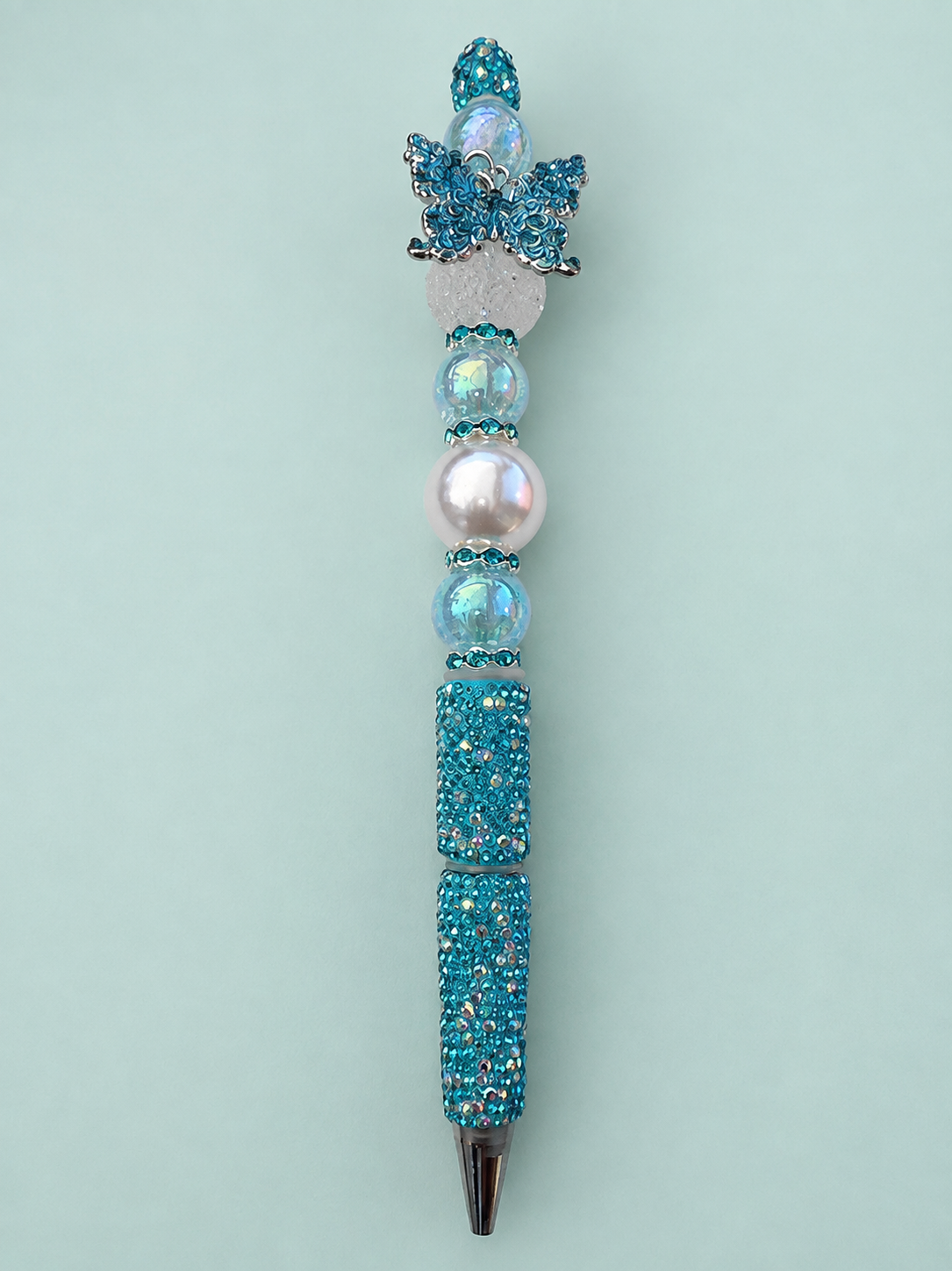 Turquoise Butterfly Pearl Rhinestone Pen