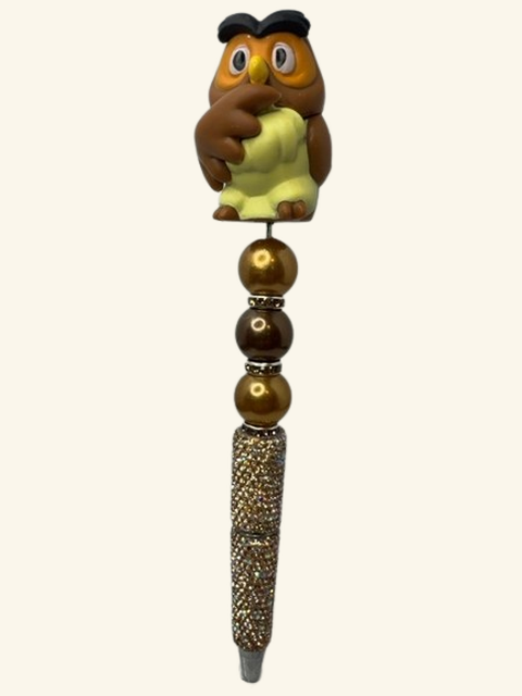 Brown Owl Gold Rhinestone Pen