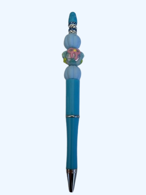 Blue Character Flower Beaded Pen