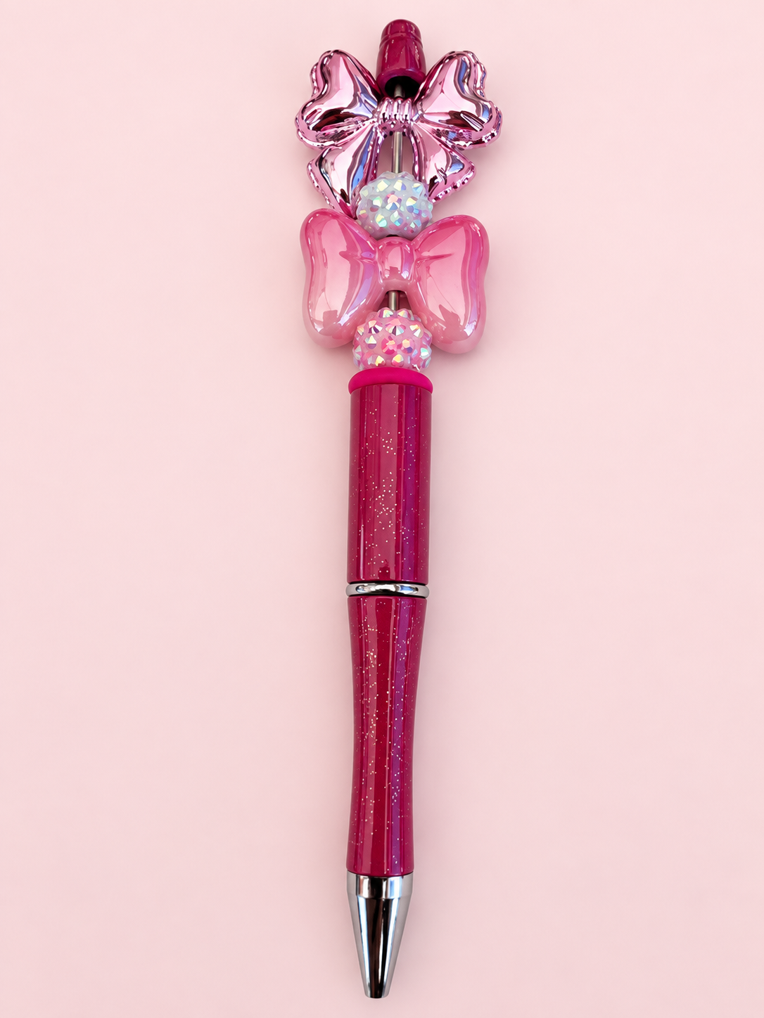Pink Double Bow Rhinestone Pen