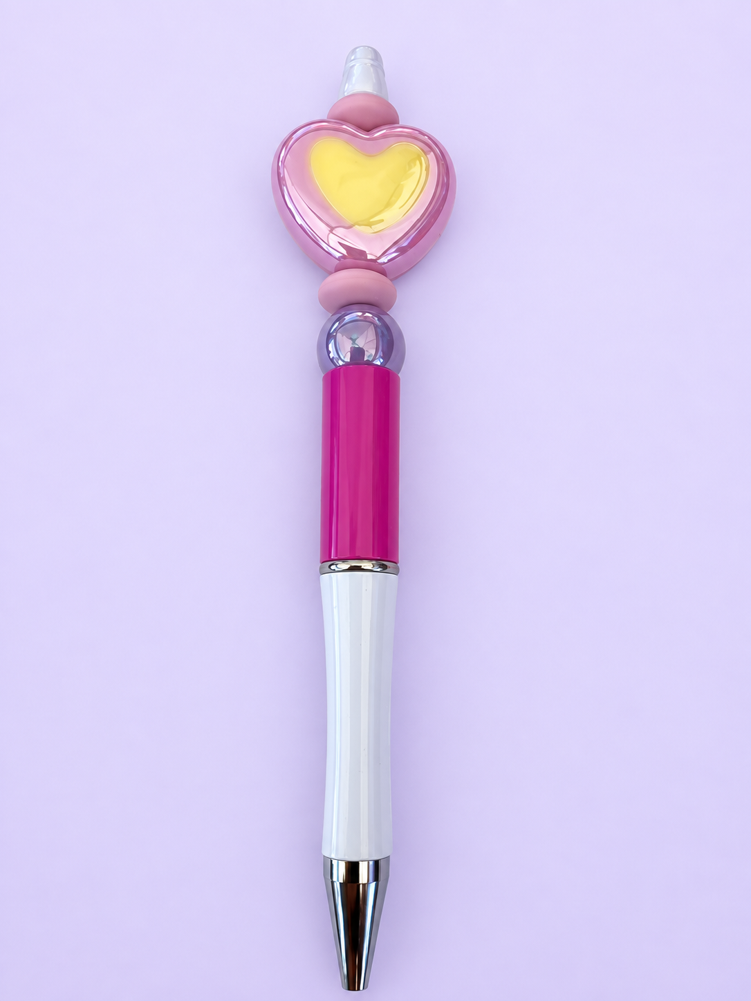 Pink Yellow Heart Beaded Pen