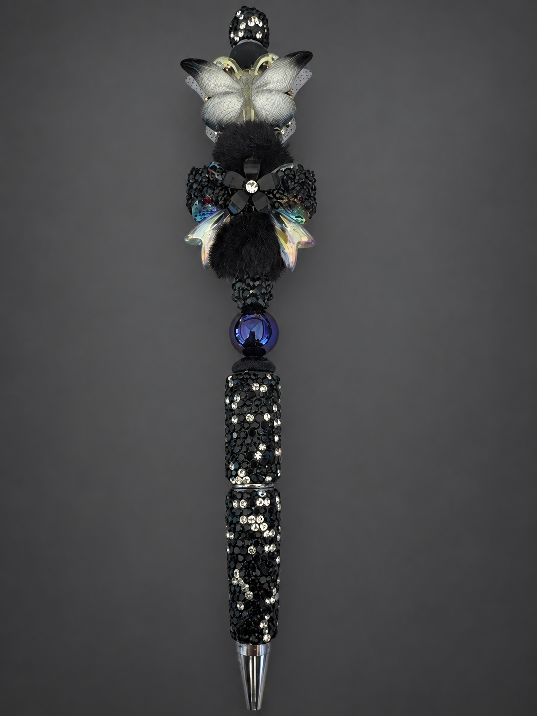 Black Butterfly Feather Rhinestone Pen
