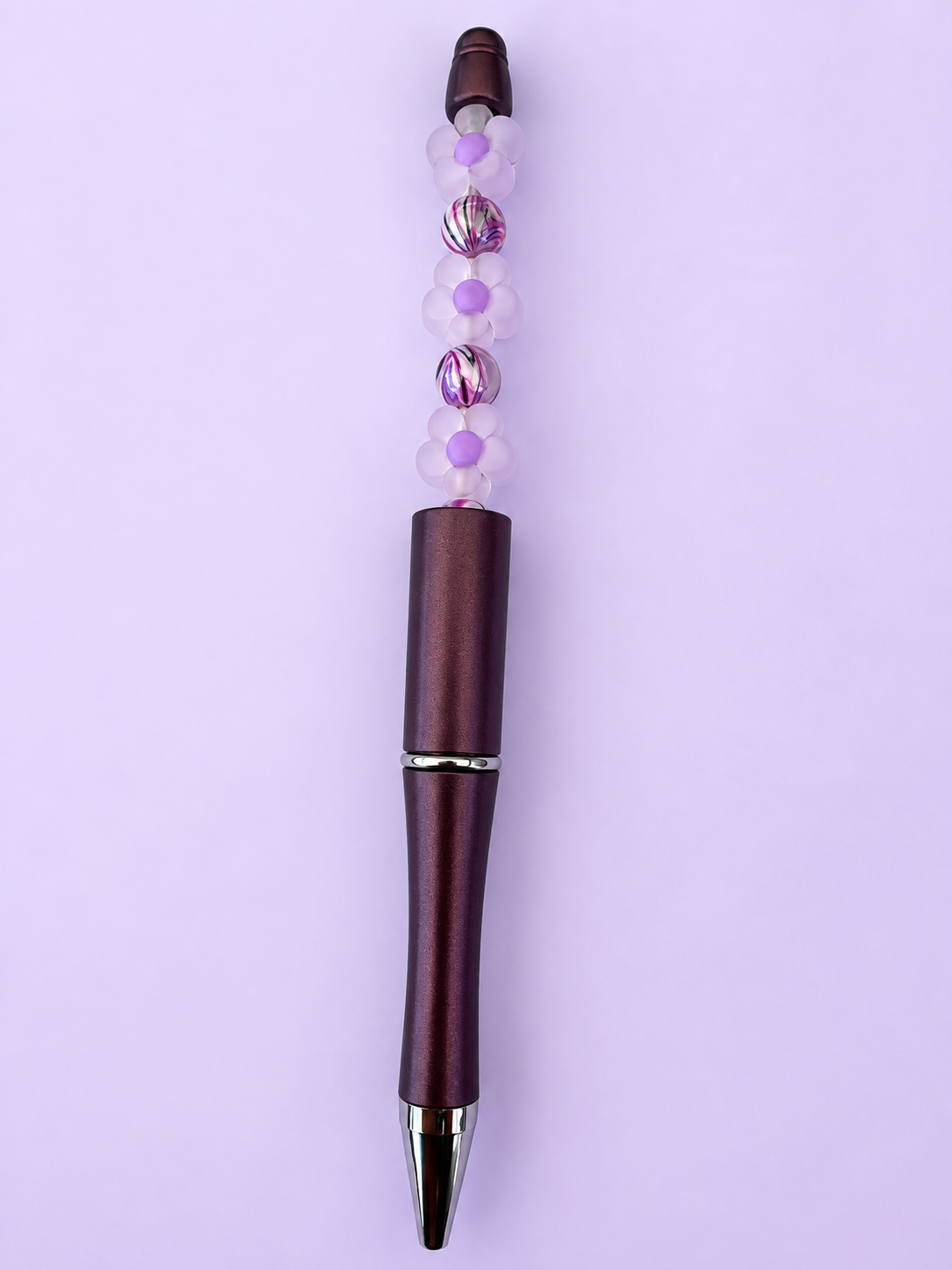 Purple Floral Glass Beaded Pen