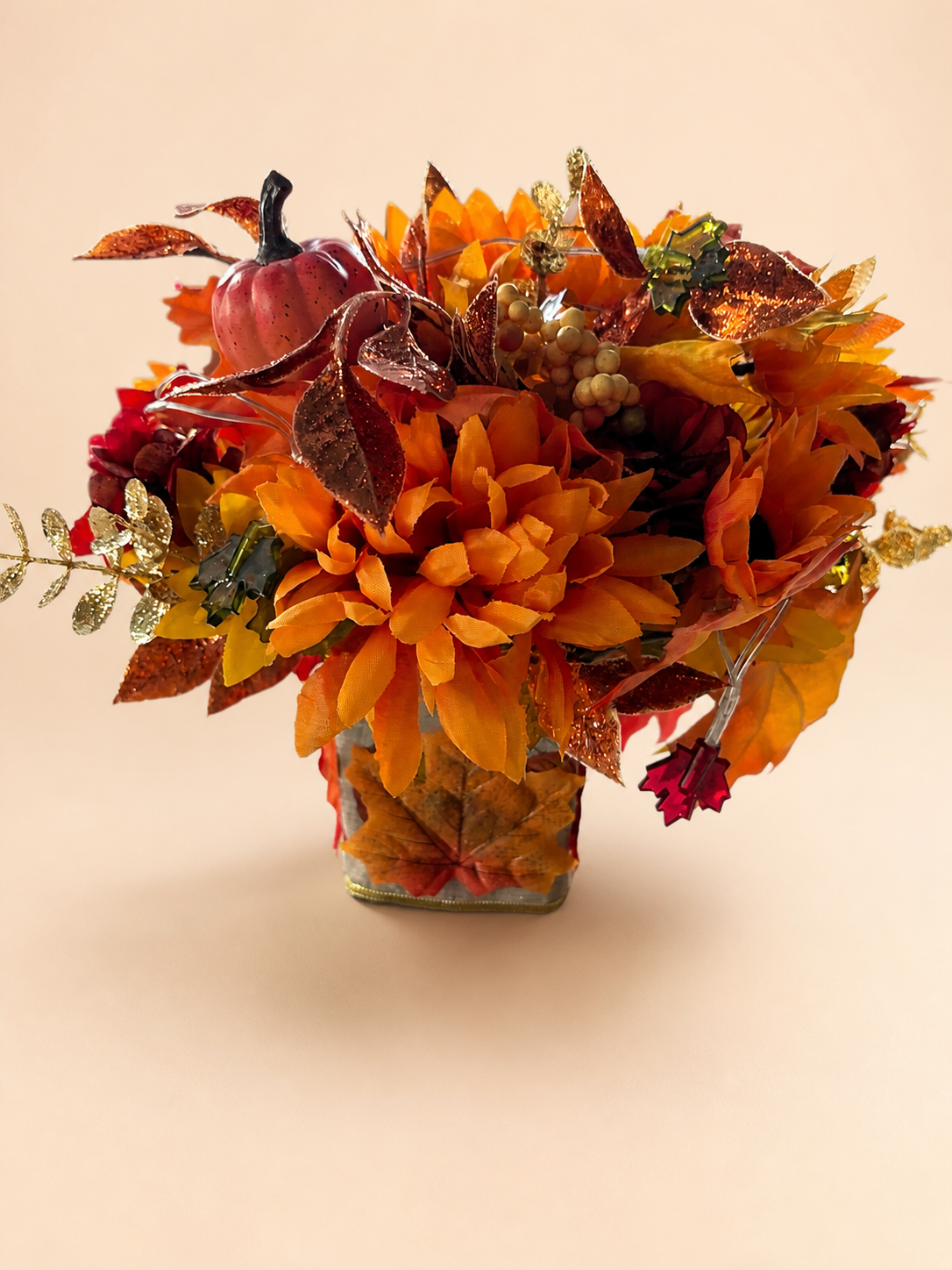 Lighted Glittering Pumpkin Floral Arrangement
